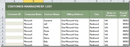 Sample mailing list in Excel