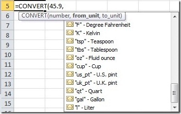 Select units for CONVERT function