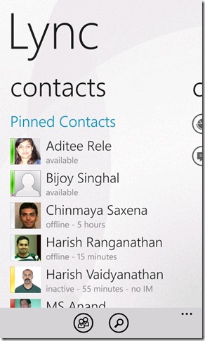 Lync for Windows Phone Contacts