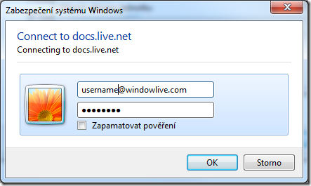 Prihlášení pomocí Windows Live