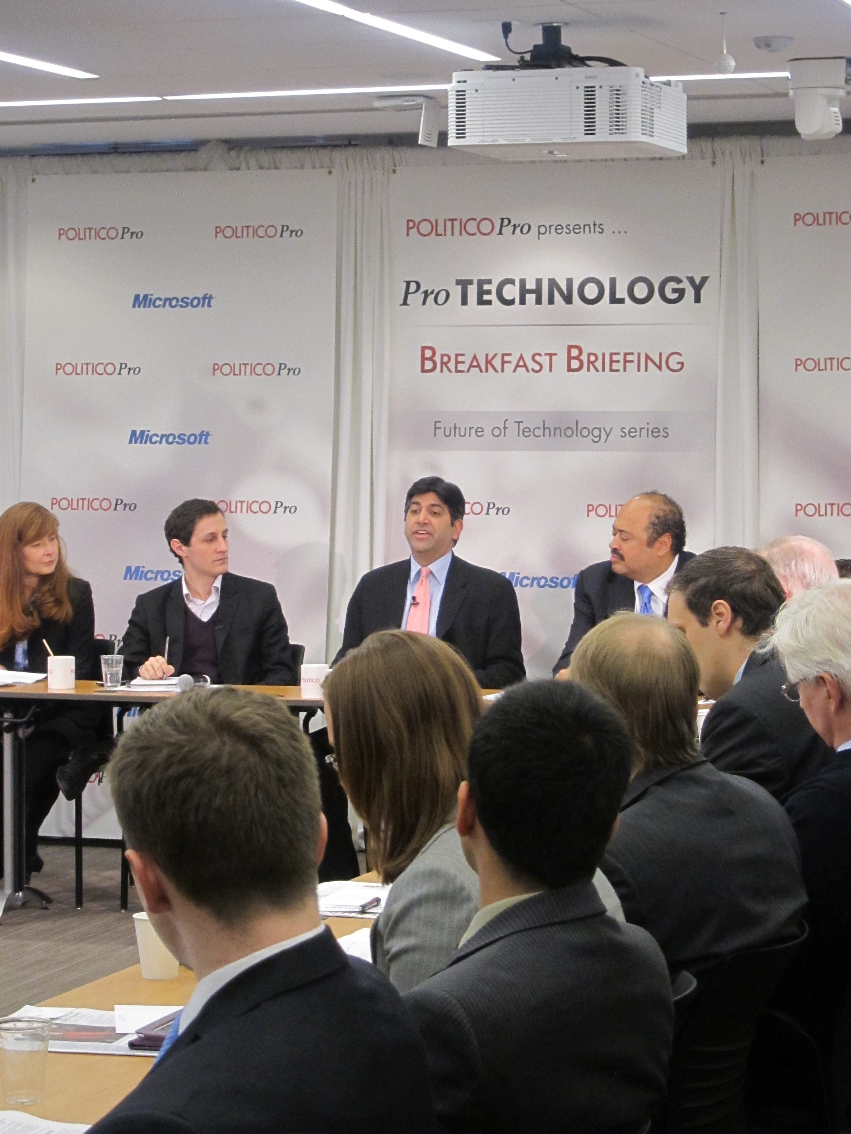 White House CTO Aneesh Chopra (second from right) answers a question at today's Politico briefing hosted by Microsoft.