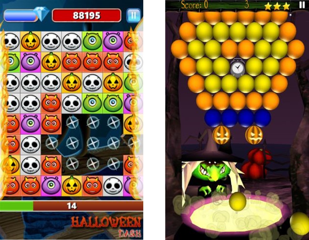 Halloween Dash Puzzle Game und Bubble Shoot