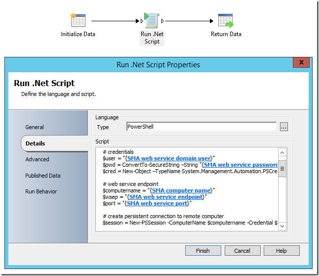 Orchestrator runbook that calls SMA
