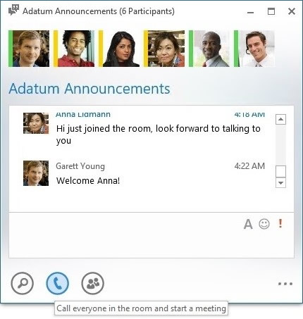 Persistent Chat interface: new “Call everyone in the room and start a meeting” button
