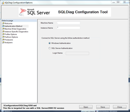 SQLDiag Authentication Page