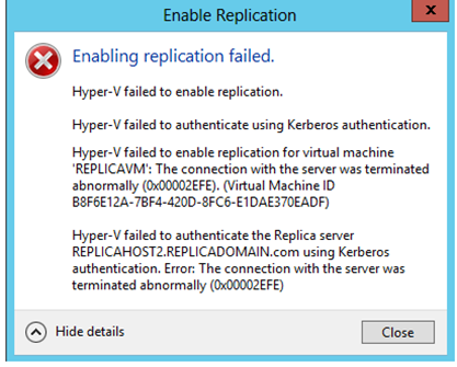 Enabling replication failed Exception