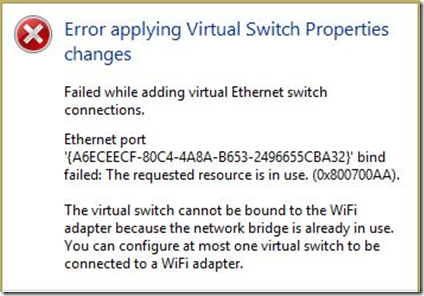 Virtual switch error message.