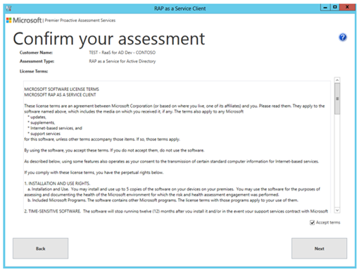 Confirm the license agreement and begin the Assessment.