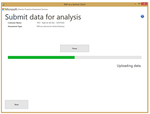 choose the Submit button to get the data into the Azure Cloud for expert analysis