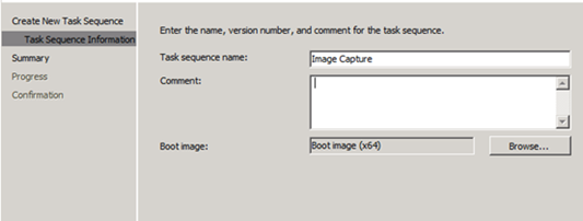 put in a Task Sequence name and select the appropriate Boot image 