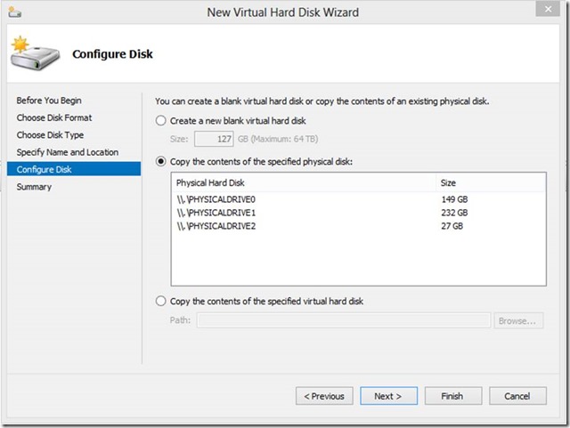 Convert physical disk to VHD
