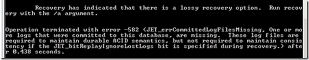 Side note: If you try to recover the database with only “Log Required logs” and NOT “Log Commited” logs it will throw the error: