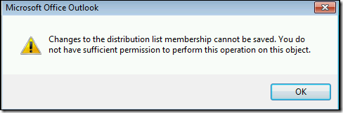 Changes To The Distribution List Membership Cannot Be Saved