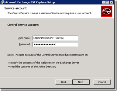 PST Central Service Set Service Account