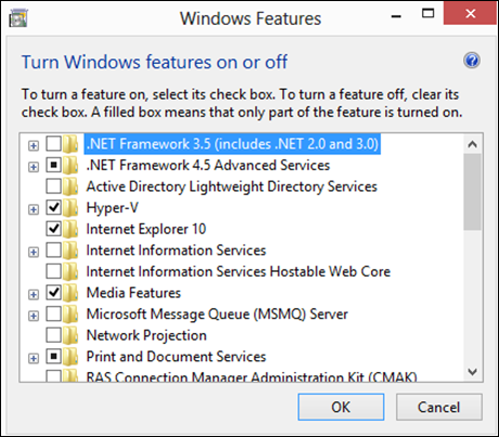 Windows Features - Adding the .NET Framework 3.5
