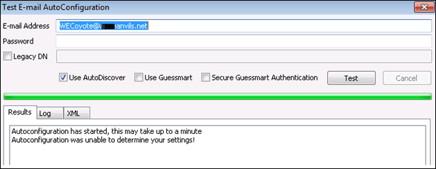  Outlook AutoConfiguration test screenshot 