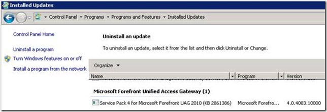Uninstalling UAG 2010 SP4 From Add / Remove Programs