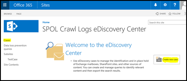 Sharepoint Online Create New eDiscovery Case