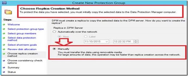 DPM Create New Protection Group - Select Replica Creation Method