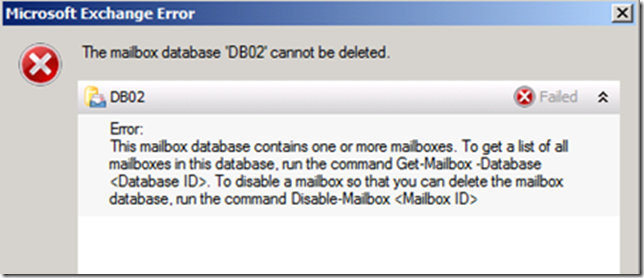 Removing Legacy Mailbox Database Using Exchange Management Console - Database Not Empty of Mailboxes