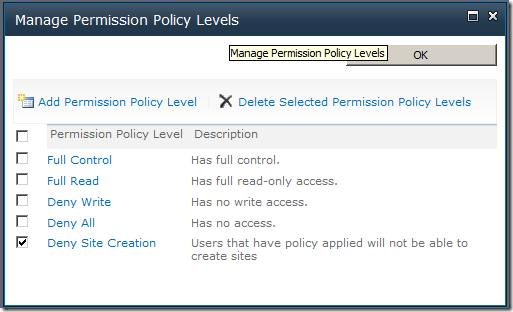 Permission policy result