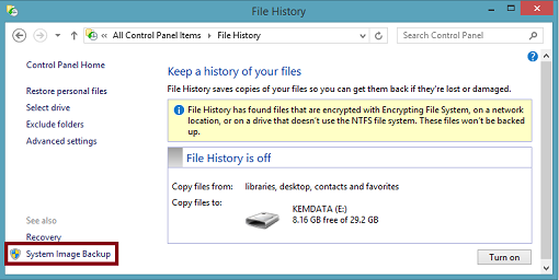File History tool in Windows 8.1