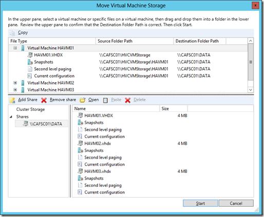 Windows Server 2012 Failover Cluster Manager: Performing Live Storage Migration of multiple VMs