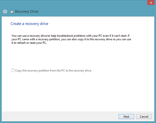 Create Recovery Drive with Option Disabled