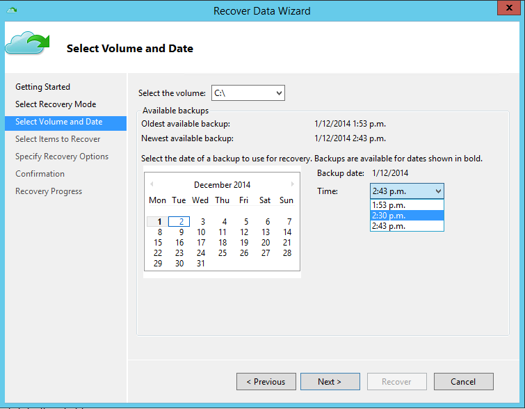  Microsoft Azure Backup - Recover Data - Select recovery point