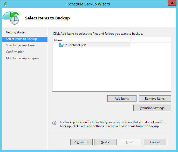  schedule backup - select items