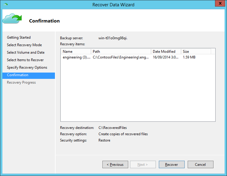  Microsoft Azure Backup - Recover Data - confirm restore