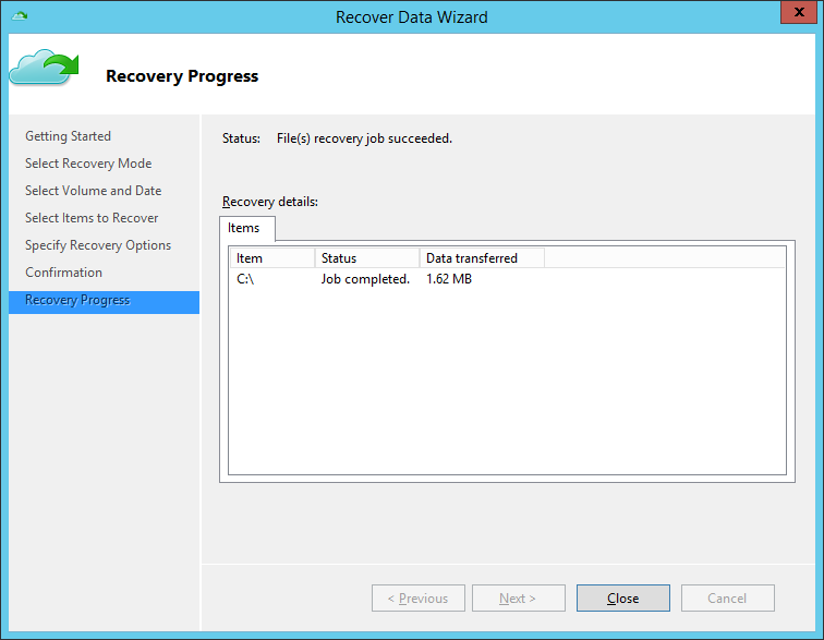  Microsoft Azure Backup - Recover Data - Job Status