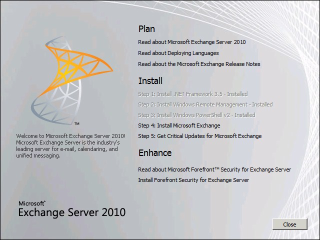 Exchange 2010 Setup Splash Screen