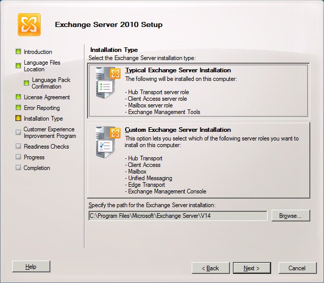 Exchange 2010 Setup Installation Type