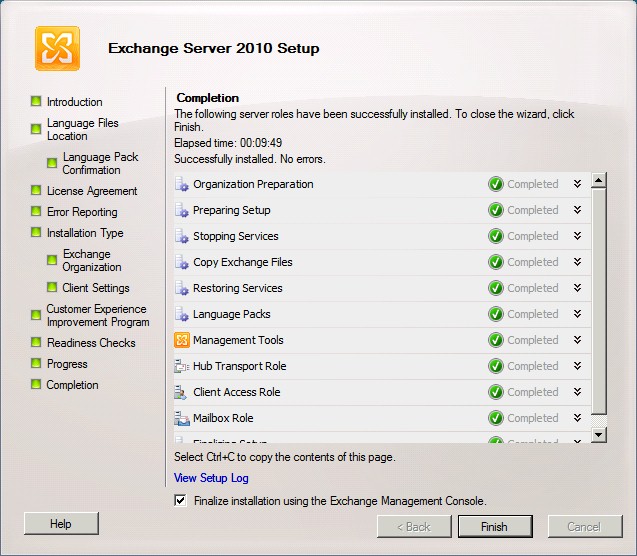 Exchange Server 2010 - Setup Completion