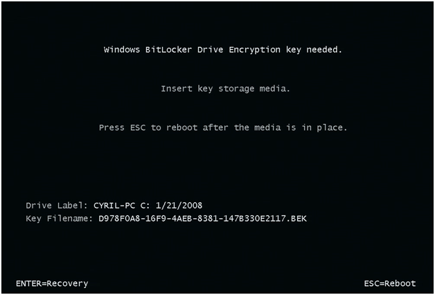 Secure startup with BitLocker - modified boot chain, USB key requested