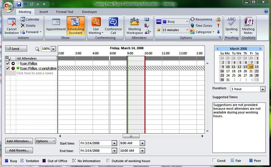Outlook 2007 Free/Busy Calendaring Info