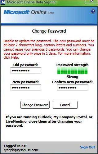 Sign In Client Password Policy