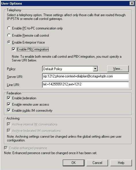 OCS 2007 AD user configuration for Dual Forking with RCC