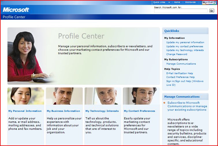 Microsoft Profile Centre