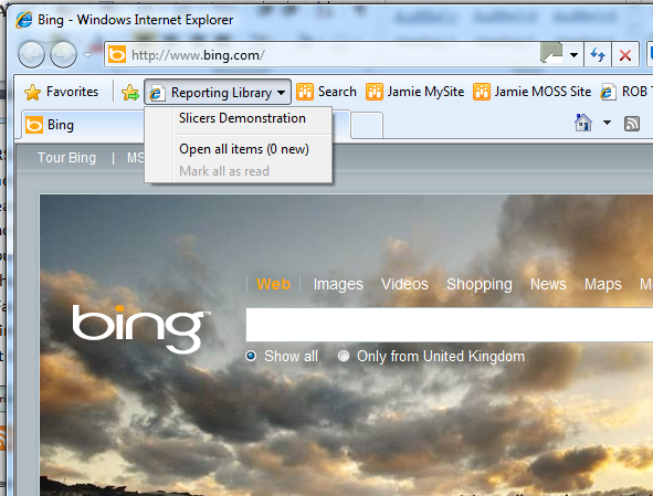 RSS Reporting Feed in Internet Explorer