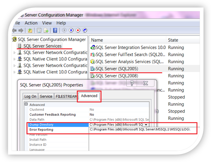 How to change the dump directory for SQL Server or SQL Agent