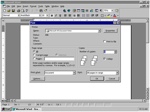 Picture of Word 97 print dialog