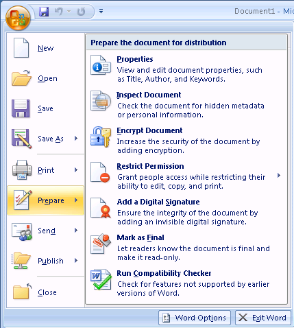 Herramientas de preparación del menú de Office de Office 2007