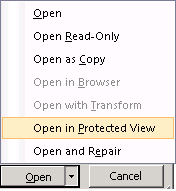File open dialog flyout to open in protected view