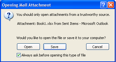 Dialog to open attachments from a trustworthy source