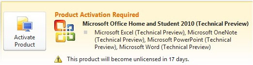 Office 2010 License Requiring Activation