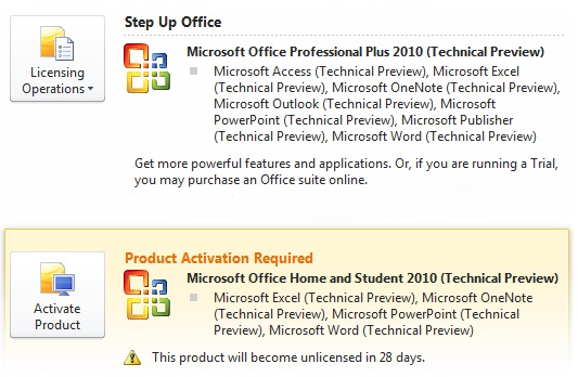 Office 2010 许可证信息